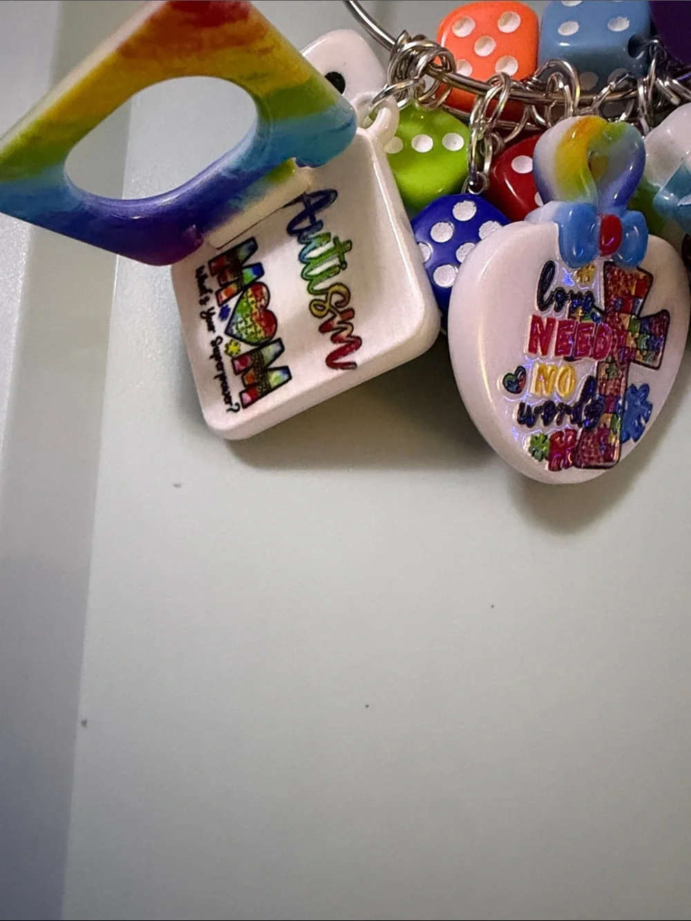 Multicolor Autism Kids Dice Charm Bracelet - Rainbow Dice & Charms
